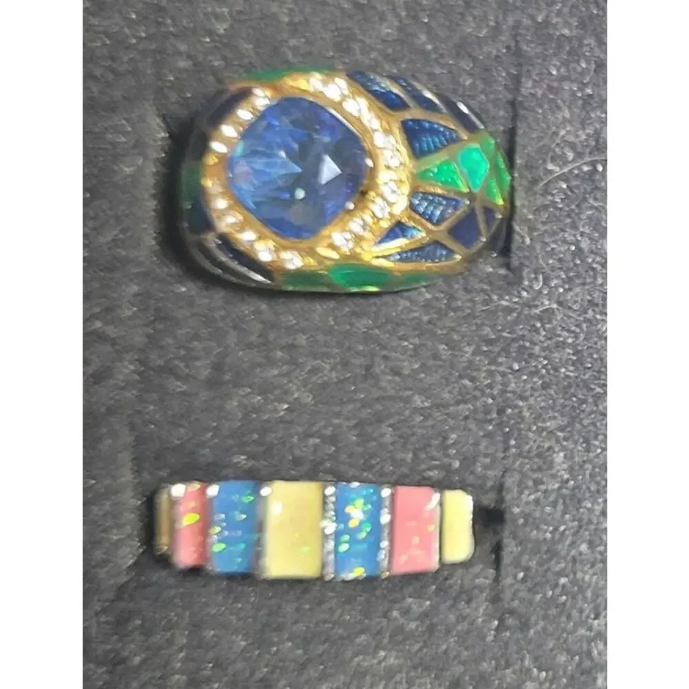 Womens Ring 4 Pc Lot Size 7.25 7 Bands Statement Butterfly Enamel Rhinestones